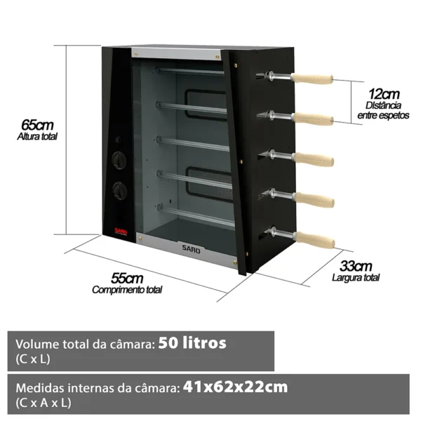 Assador a Gás 5 Espetos Rotativos Saro Chrglp - Imagem 4