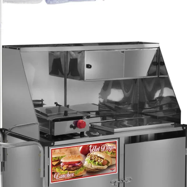 Carrinho 2 Em 1 Cefaz Hot Dog e Lanche Luxo Inox Com Rodas Maciças e Guarda Sol L09m/gs - Imagem 2